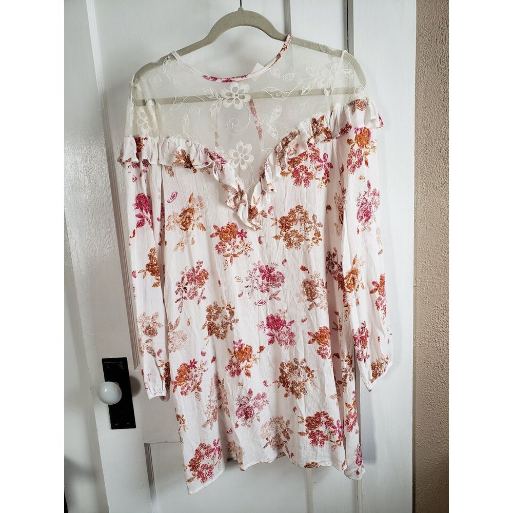 Hummingbird Women laces shoulder long sleeve Rayon Dress Floral print Small